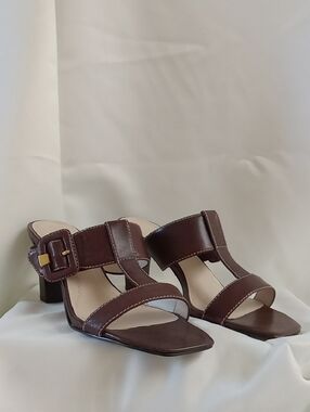Nickels Brown Leather Slide Mules with Buckle